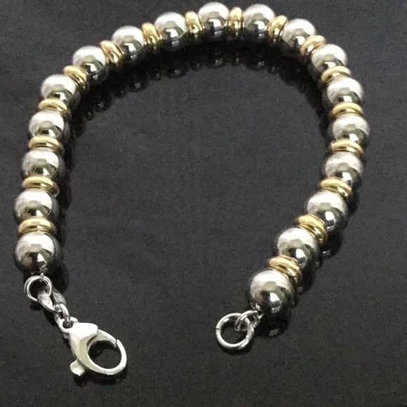7 1/2”SterlingSilver Beads(7mm) W/24K YelowGld/925 - Picture 5 of 8